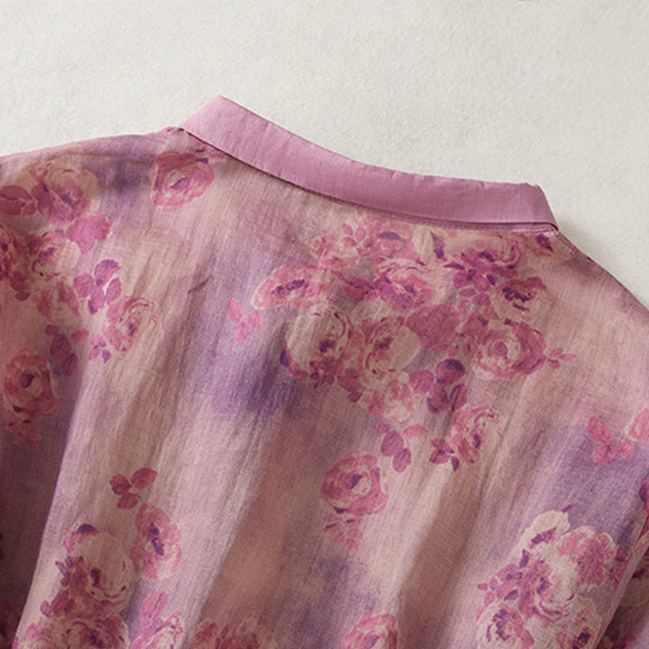 Robe mi-longue en coton à manches courtes et taille haute avec cordon de serrage et boutons imprimés de Buddha Stones et poches - image 23