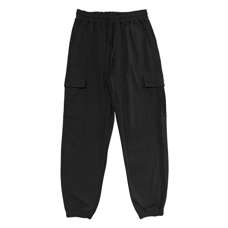 Pantalon cargo en lin uni avec cordon de serrage et poches pour homme Motif Buddha Stones - image 4
