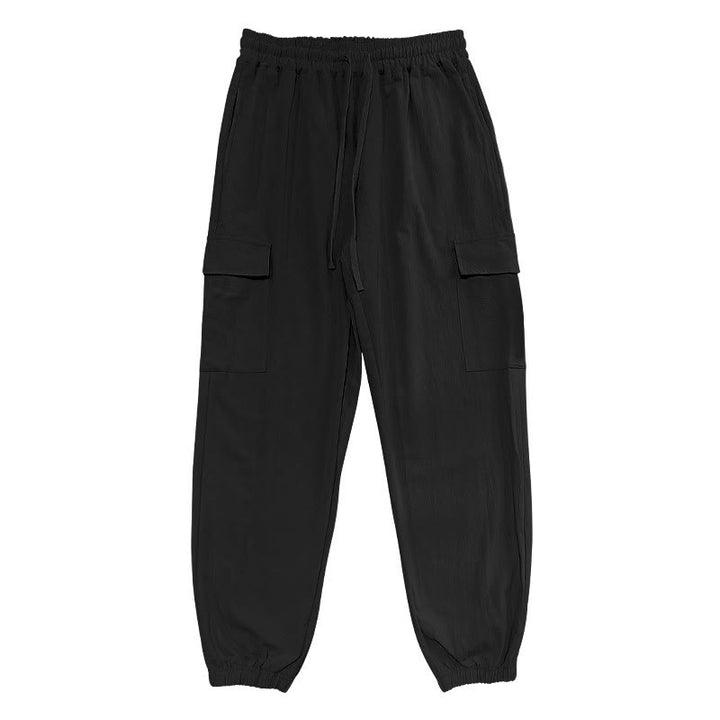 Pantalon cargo en lin uni avec cordon de serrage et poches pour homme Motif Buddha Stones - image 4