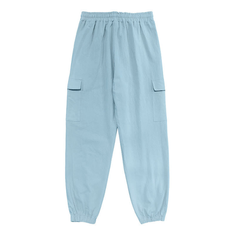 Pantalon cargo en lin uni avec cordon de serrage et poches pour homme Motif Buddha Stones - image 10