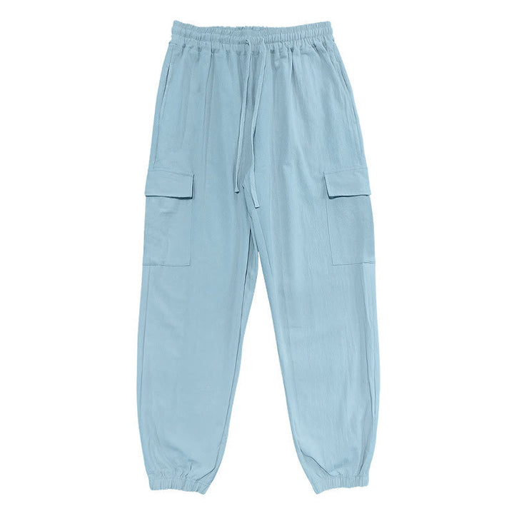 Pantalon cargo en lin uni avec cordon de serrage et poches pour homme Motif Buddha Stones - Bleu ciel clair - US/UK/AU46，EU56 (3XL) - image 9