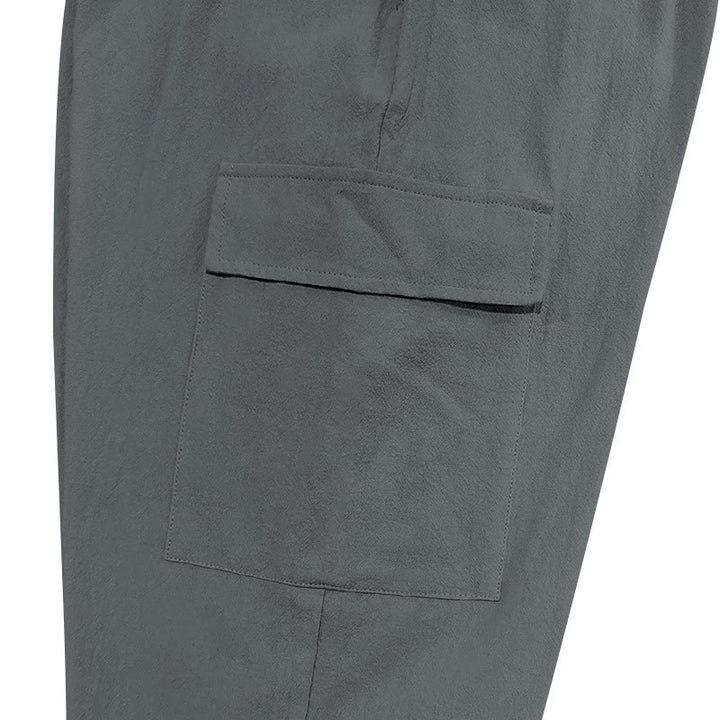 Pantalon cargo en lin uni avec cordon de serrage et poches pour homme Motif Buddha Stones - image 19