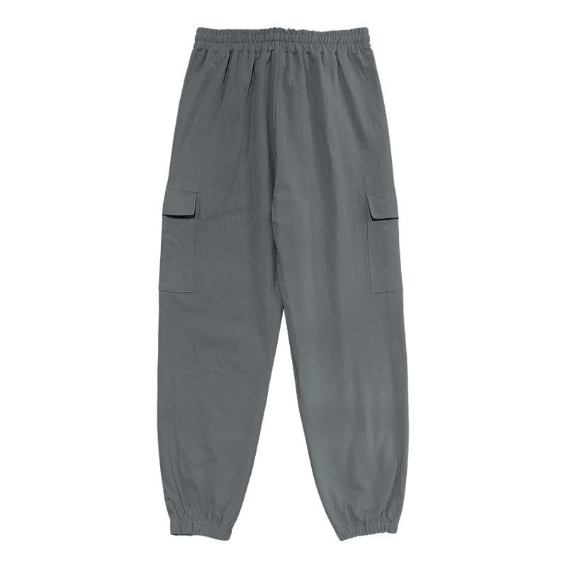 Pantalon cargo en lin uni avec cordon de serrage et poches pour homme Motif Buddha Stones - image 17