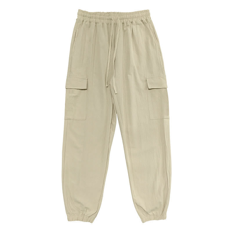 Pantalon cargo en lin uni avec cordon de serrage et poches pour homme Motif Buddha Stones - Blé - US/UK/AU46，EU56 (3XL) - image 22