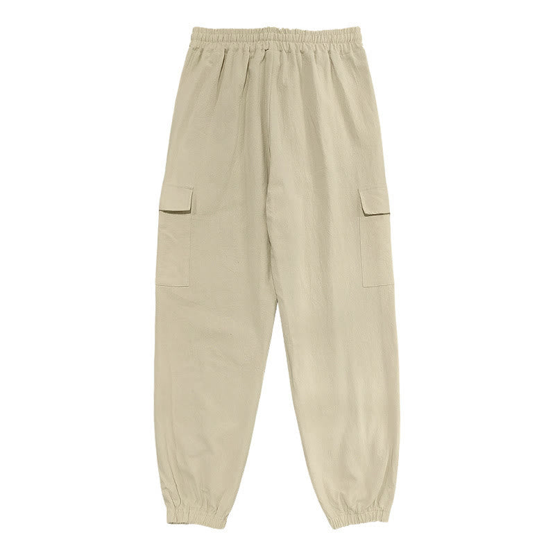 Pantalon cargo en lin uni avec cordon de serrage et poches pour homme Motif Buddha Stones - image 23