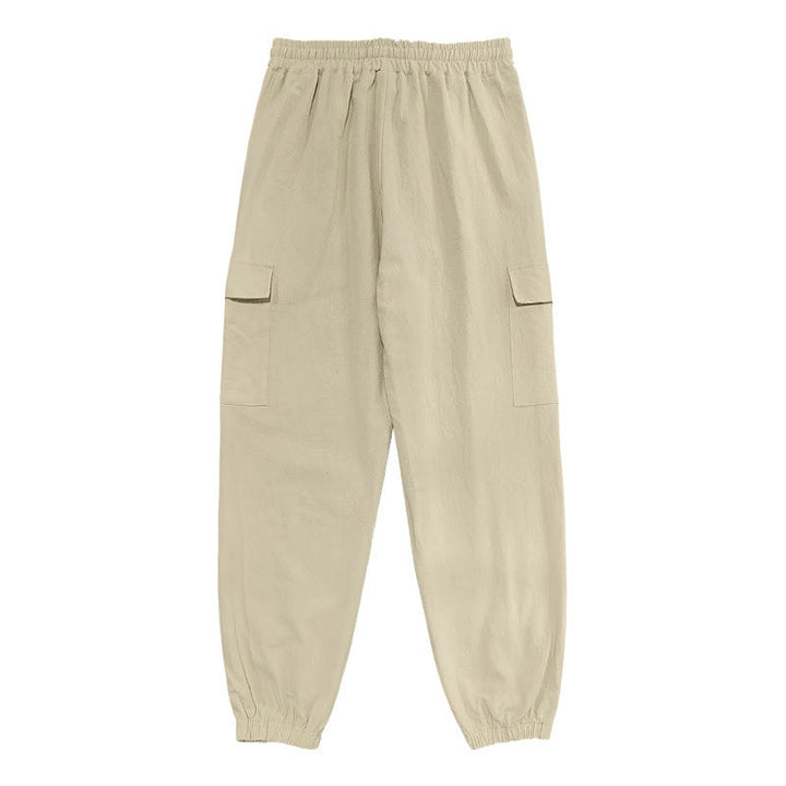 Pantalon cargo en lin uni avec cordon de serrage et poches pour homme Motif Buddha Stones - image 22