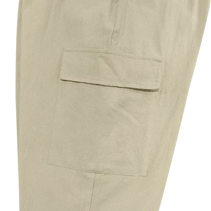 Pantalon cargo en lin uni avec cordon de serrage et poches pour homme Motif Buddha Stones - image 24