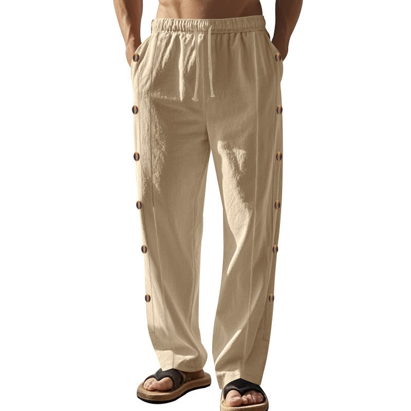 Pantalon en coton uni avec poches et boutons latéraux pour homme Motif Buddha Stones - Bisque - US/UK/AU46，EU56 (3XL) - image 1