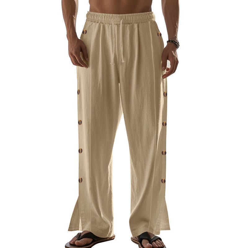 Pantalon en coton uni avec poches et boutons latéraux pour homme Motif Buddha Stones - image 9