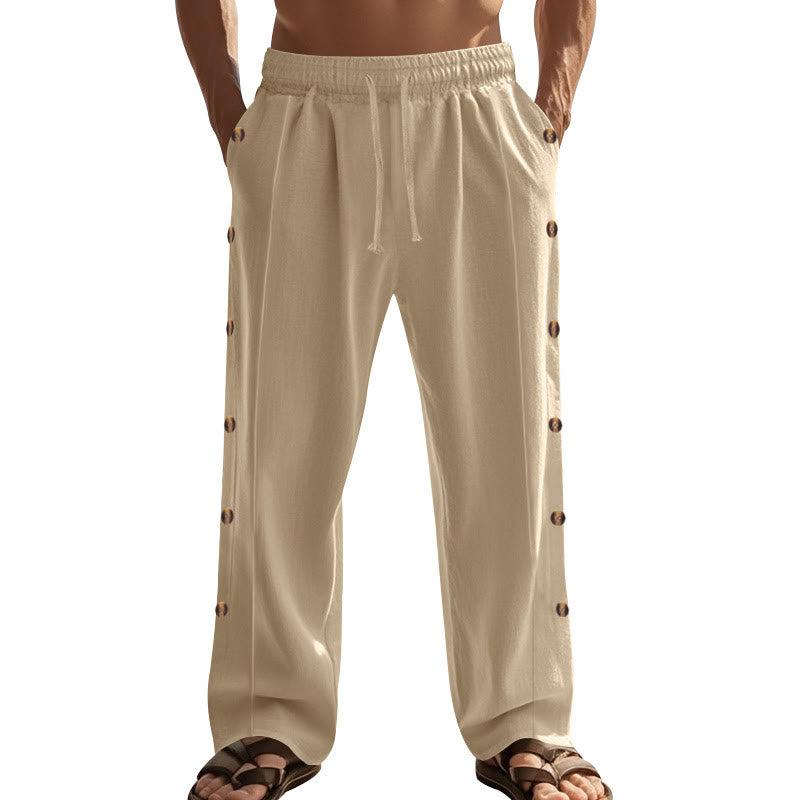 Pantalon en coton uni avec poches et boutons latéraux pour homme Motif Buddha Stones - image 8