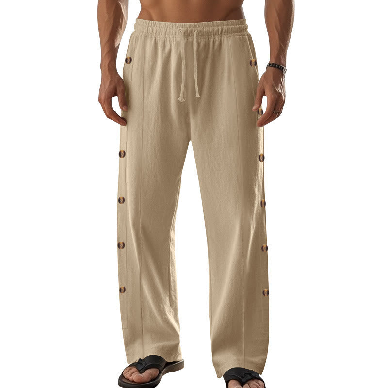 Pantalon en coton uni avec poches et boutons latéraux pour homme Motif Buddha Stones - image 10