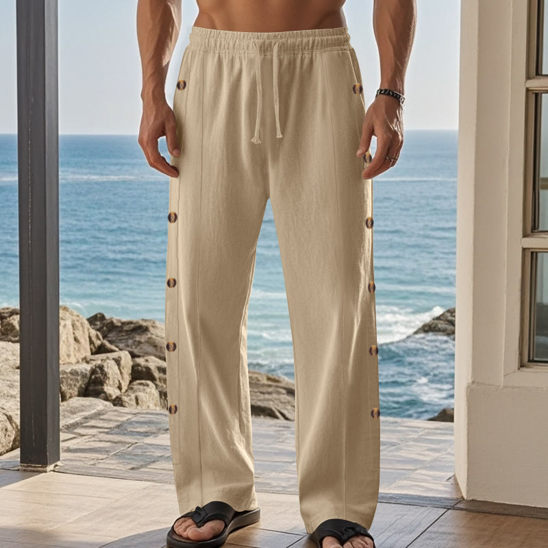 Pantalon en coton uni avec poches et boutons latéraux pour homme Motif Buddha Stones - image 6