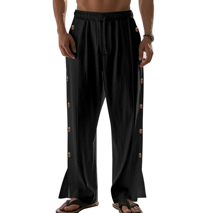 Pantalon en coton uni avec poches et boutons latéraux pour homme Motif Buddha Stones - image 21