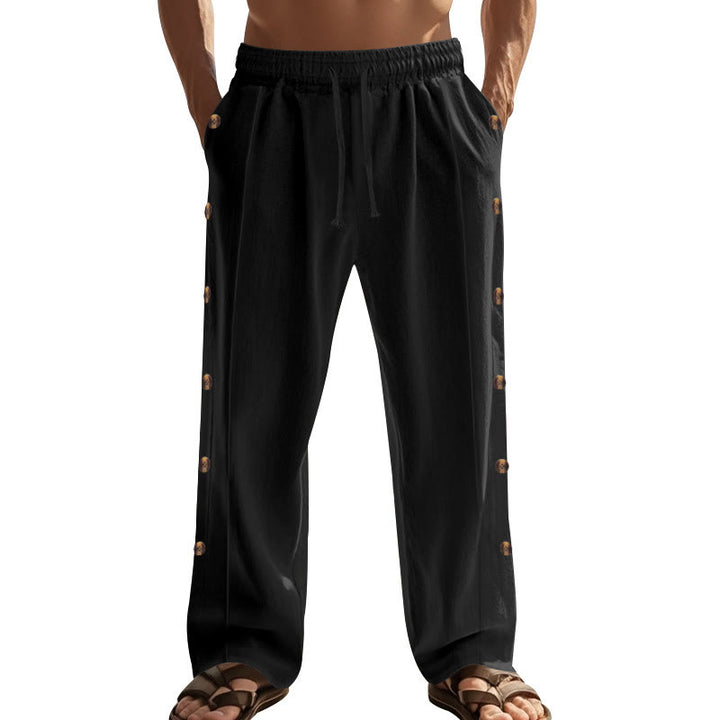 Pantalon en coton uni avec poches et boutons latéraux pour homme Motif Buddha Stones - image 20