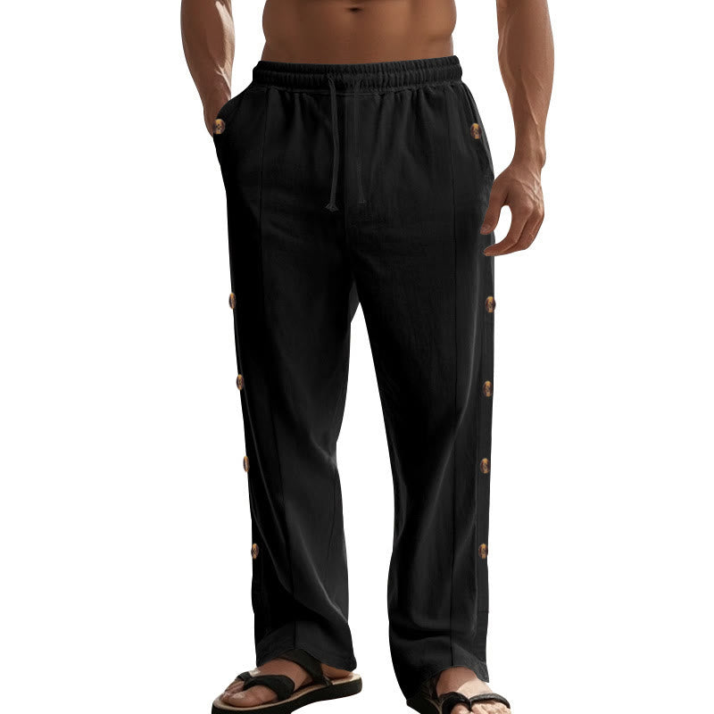 Pantalon en coton uni avec poches et boutons latéraux pour homme Motif Buddha Stones - image 19