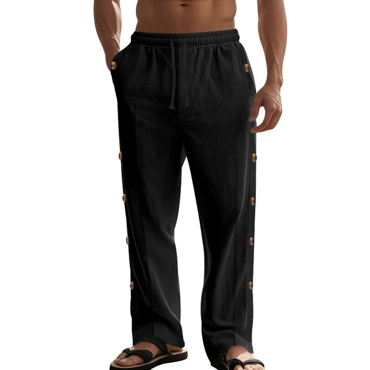 Pantalon en coton uni avec poches et boutons latéraux pour homme Motif Buddha Stones - image 19