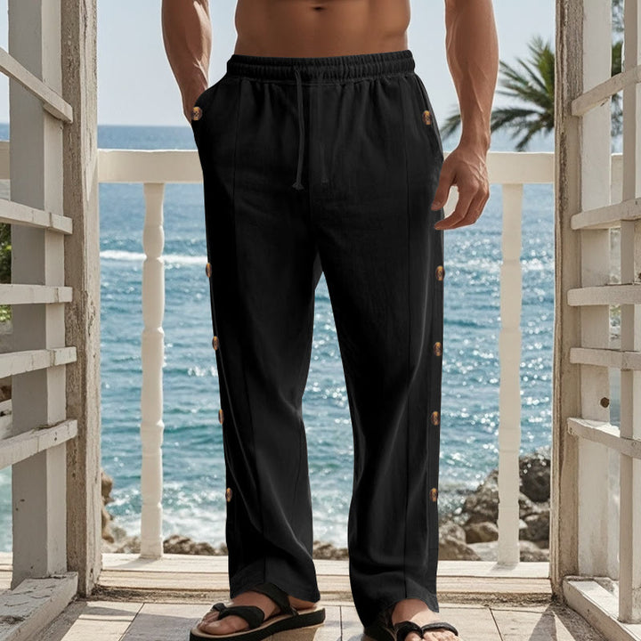 Pantalon en coton uni avec poches et boutons latéraux pour homme Motif Buddha Stones - image 13