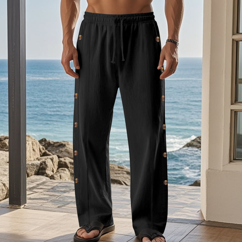 Pantalon en coton uni avec poches et boutons latéraux pour homme Motif Buddha Stones - image 15