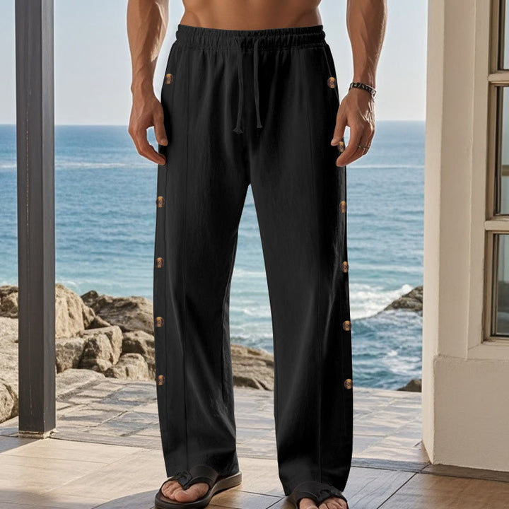 Pantalon en coton uni avec poches et boutons latéraux pour homme Motif Buddha Stones - image 15
