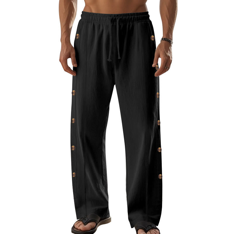 Pantalon en coton uni avec poches et boutons latéraux pour homme Motif Buddha Stones - image 17
