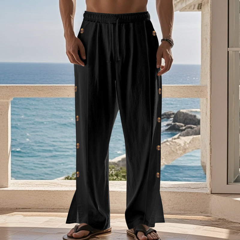 Pantalon en coton uni avec poches et boutons latéraux pour homme Motif Buddha Stones - image 14