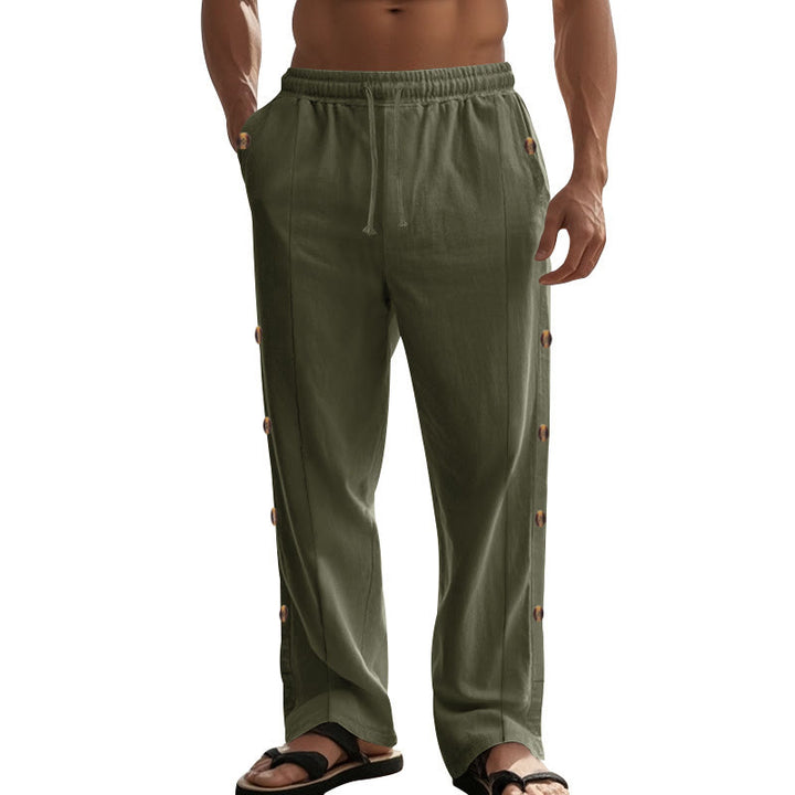 Pantalon en coton uni avec poches et boutons latéraux pour homme Motif Buddha Stones - image 32