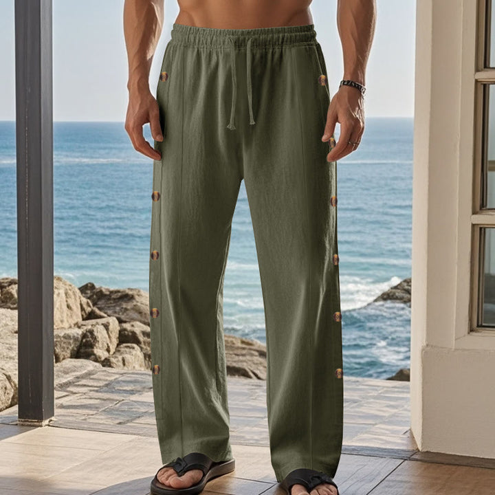 Pantalon en coton uni avec poches et boutons latéraux pour homme Motif Buddha Stones - image 24