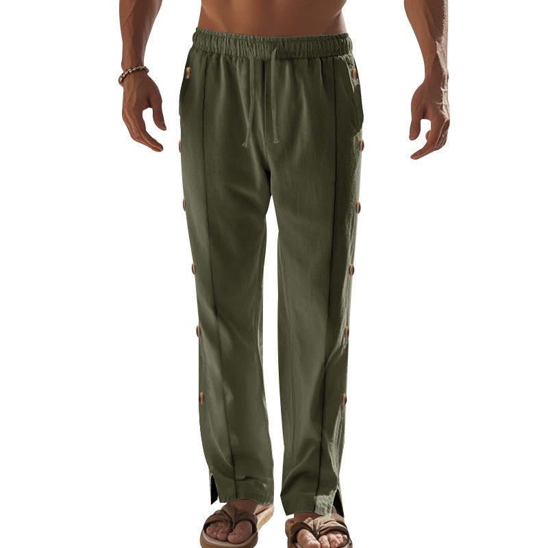 Pantalon en coton uni avec poches et boutons latéraux pour homme Motif Buddha Stones - image 33