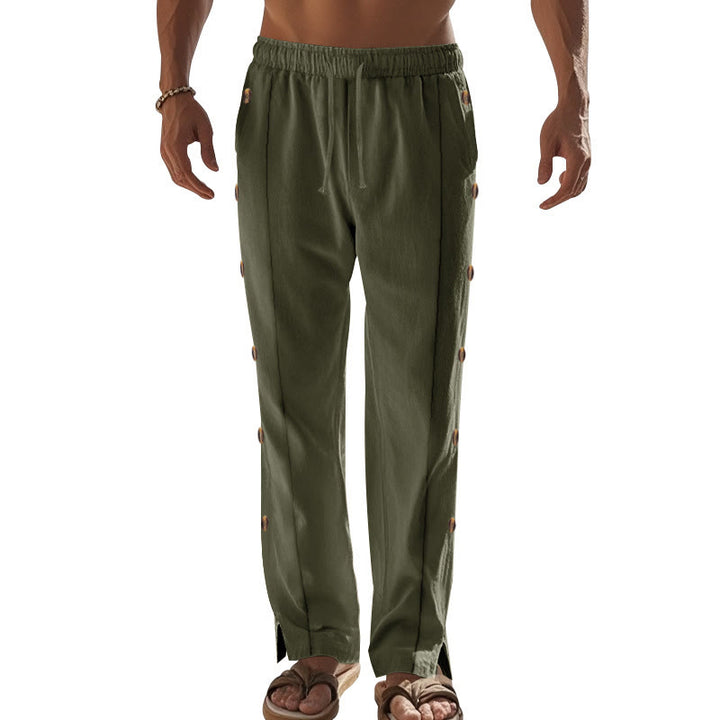 Pantalon en coton uni avec poches et boutons latéraux pour homme Motif Buddha Stones - image 33