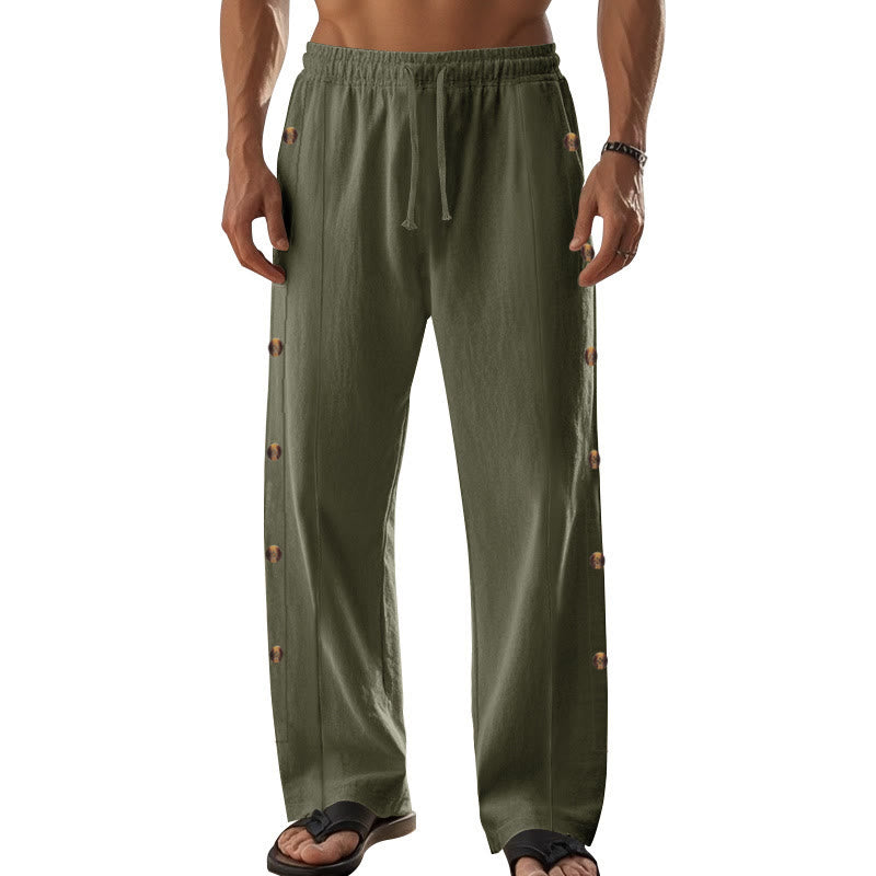 Pantalon en coton uni avec poches et boutons latéraux pour homme Motif Buddha Stones - image 35