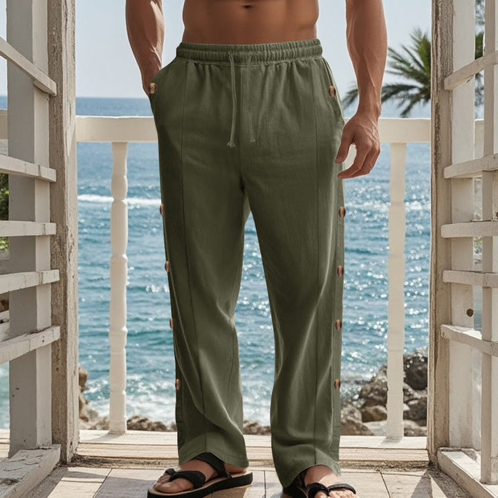 Pantalon en coton uni avec poches et boutons latéraux pour homme Motif Buddha Stones - image 30