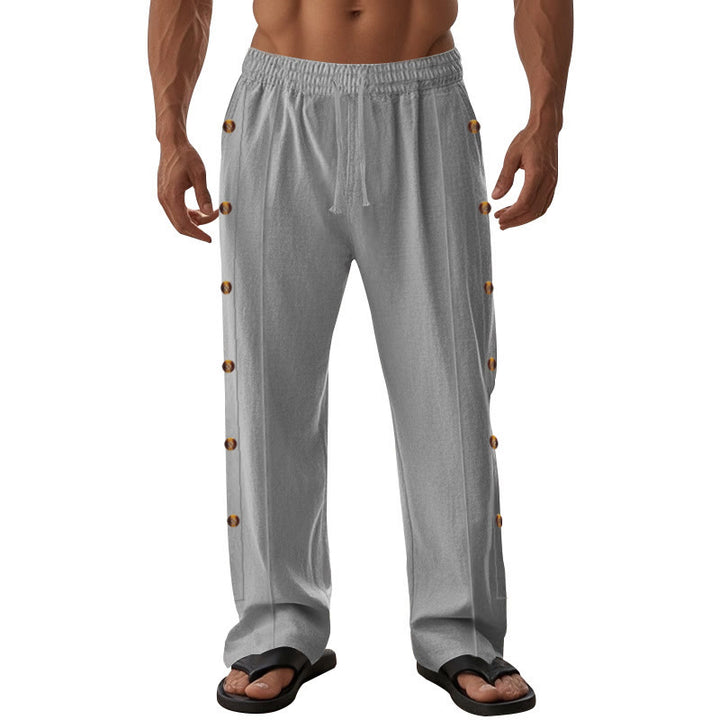 Pantalon en coton uni avec poches et boutons latéraux pour homme Motif Buddha Stones - image 42