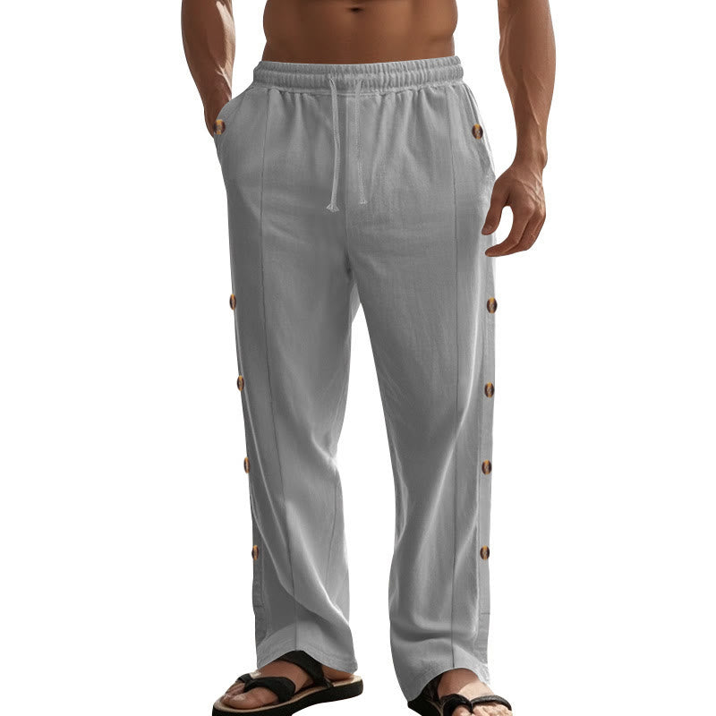 Pantalon en coton uni avec poches et boutons latéraux pour homme Motif Buddha Stones - image 41