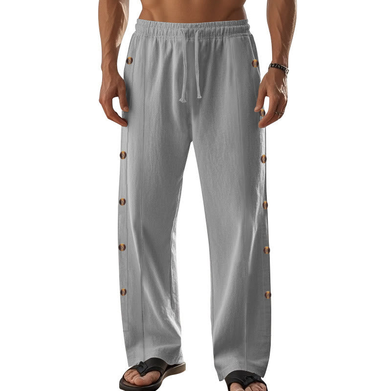 Pantalon en coton uni avec poches et boutons latéraux pour homme Motif Buddha Stones - image 43