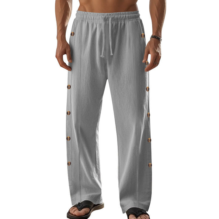 Pantalon en coton uni avec poches et boutons latéraux pour homme Motif Buddha Stones - image 43