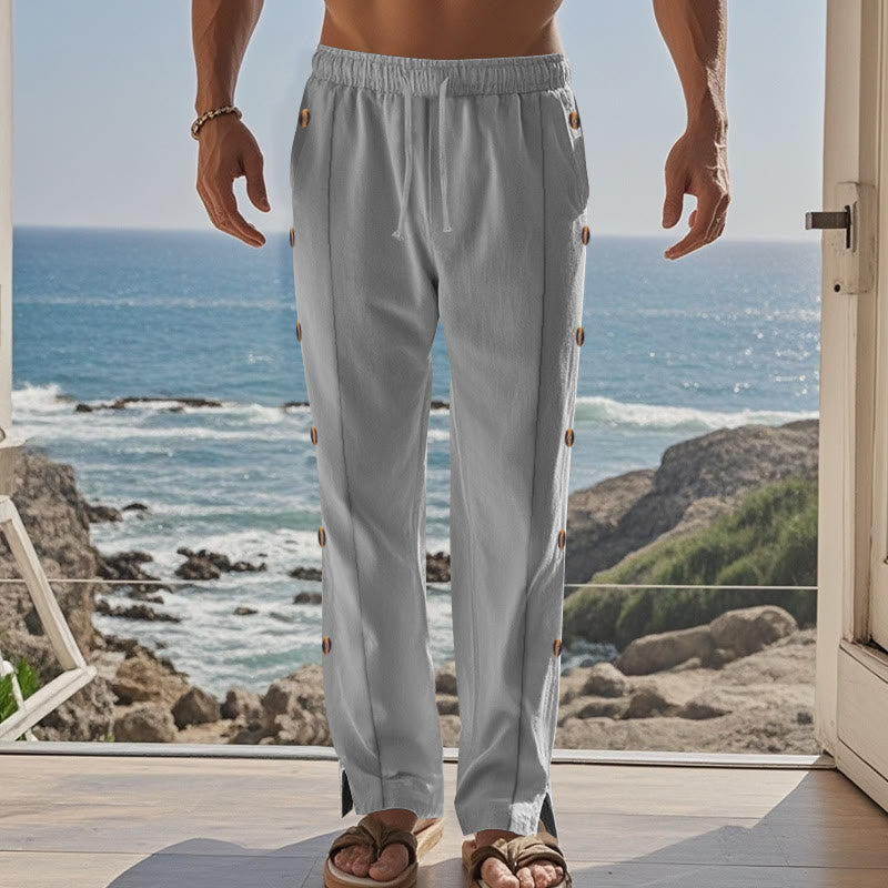 Pantalon en coton uni avec poches et boutons latéraux pour homme Motif Buddha Stones - image 38