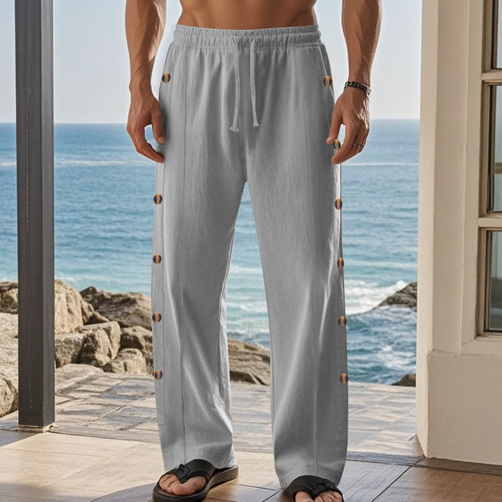 Pantalon en coton uni avec poches et boutons latéraux pour homme Motif Buddha Stones - image 37