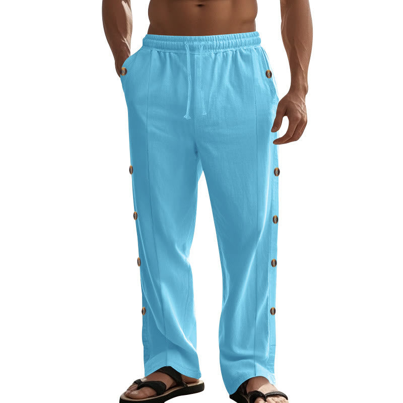 Pantalon en coton uni avec poches et boutons latéraux pour homme Motif Buddha Stones - image 56