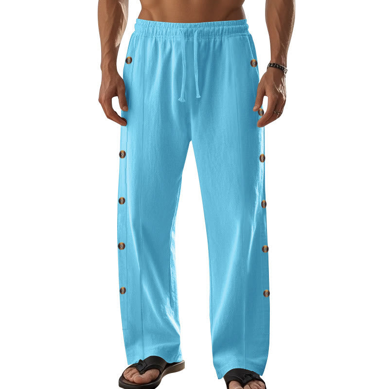 Pantalon en coton uni avec poches et boutons latéraux pour homme Motif Buddha Stones - image 45