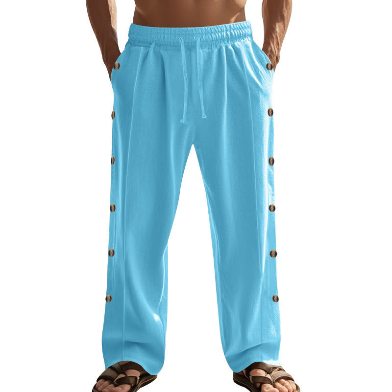 Pantalon en coton uni avec poches et boutons latéraux pour homme Motif Buddha Stones - image 57