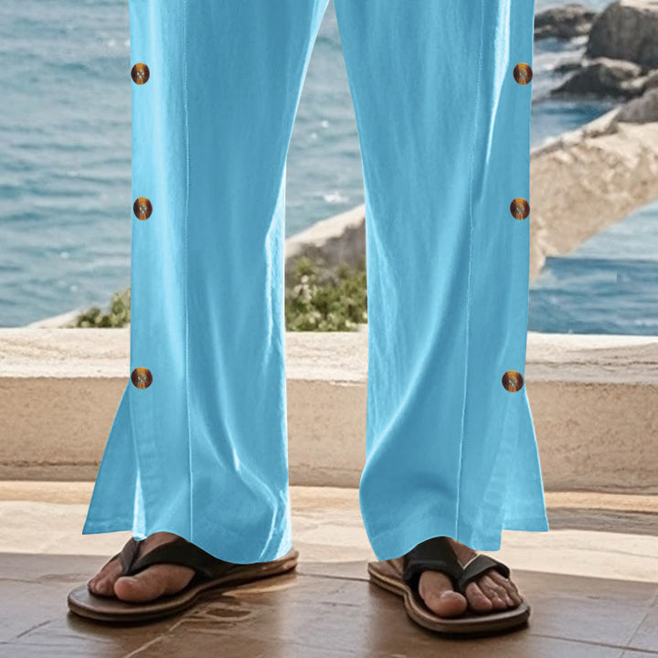 Pantalon en coton uni avec poches et boutons latéraux pour homme Motif Buddha Stones - image 53