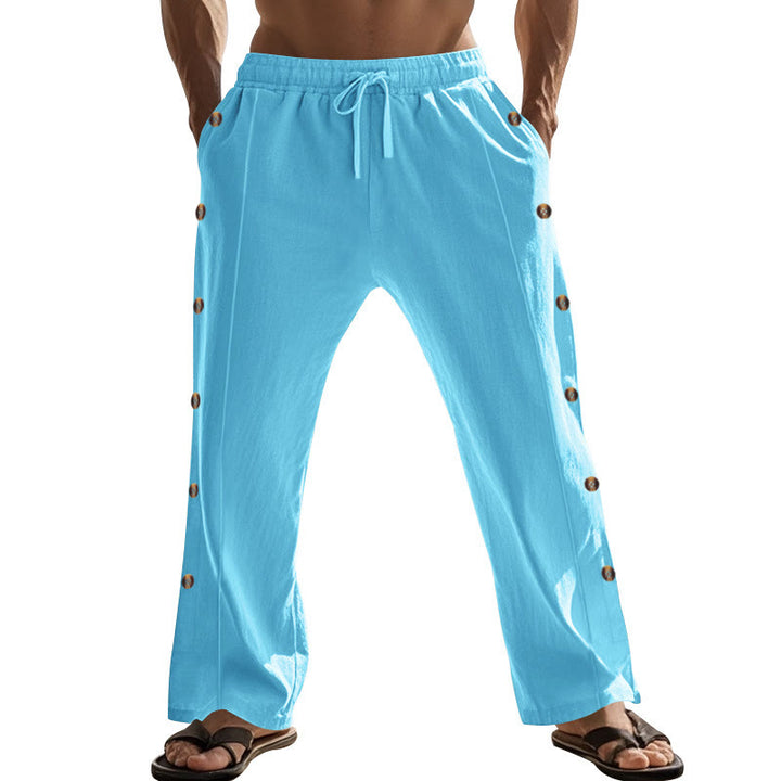 Pantalon en coton uni avec poches et boutons latéraux pour homme Motif Buddha Stones - image 60