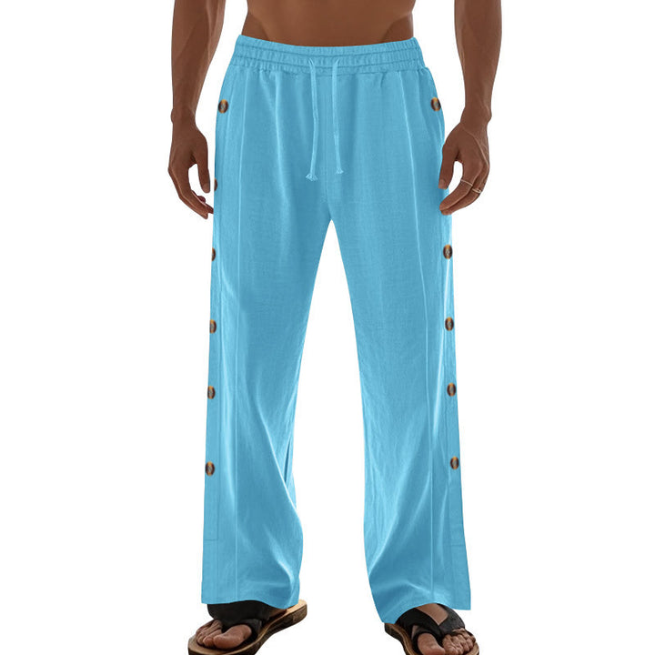 Pantalon en coton uni avec poches et boutons latéraux pour homme Motif Buddha Stones - image 55