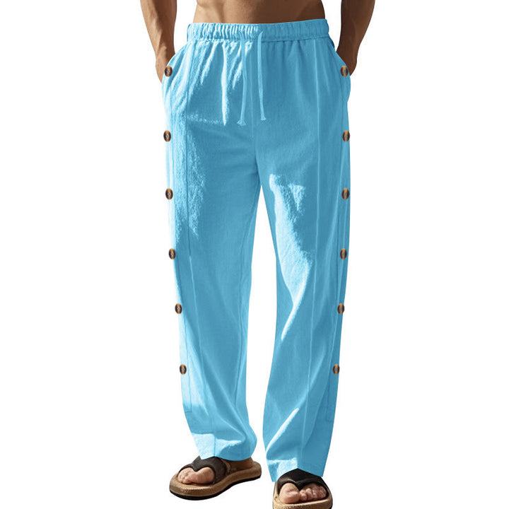 Pantalon en coton uni avec poches et boutons latéraux pour homme Motif Buddha Stones - image 58