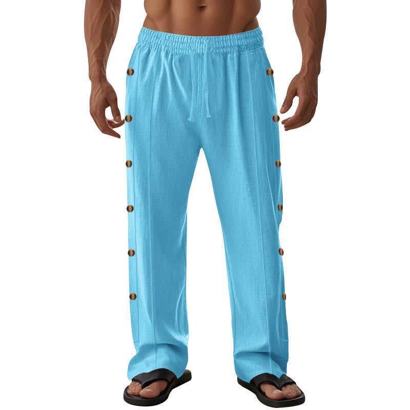 Pantalon en coton uni avec poches et boutons latéraux pour homme Motif Buddha Stones - image 59