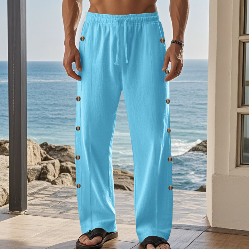 Pantalon en coton uni avec poches et boutons latéraux pour homme Motif Buddha Stones - image 46