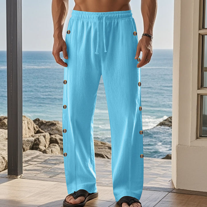 Pantalon en coton uni avec poches et boutons latéraux pour homme Motif Buddha Stones - image 46