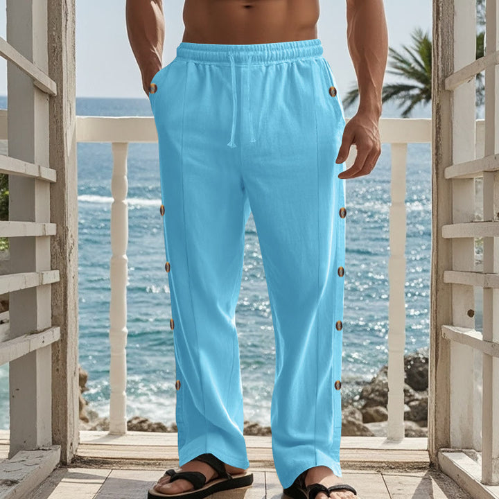 Pantalon en coton uni avec poches et boutons latéraux pour homme Motif Buddha Stones - image 52