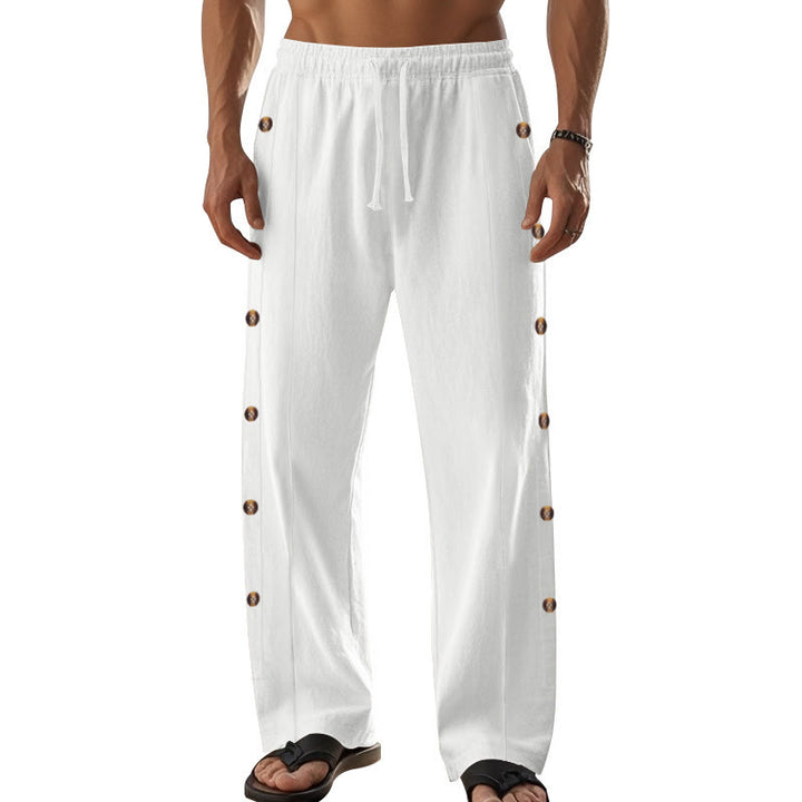 Pantalon en coton uni avec poches et boutons latéraux pour homme Motif Buddha Stones - image 67