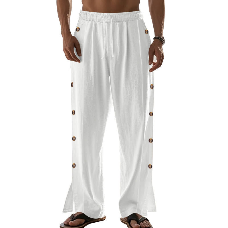 Pantalon en coton uni avec poches et boutons latéraux pour homme Motif Buddha Stones - image 66